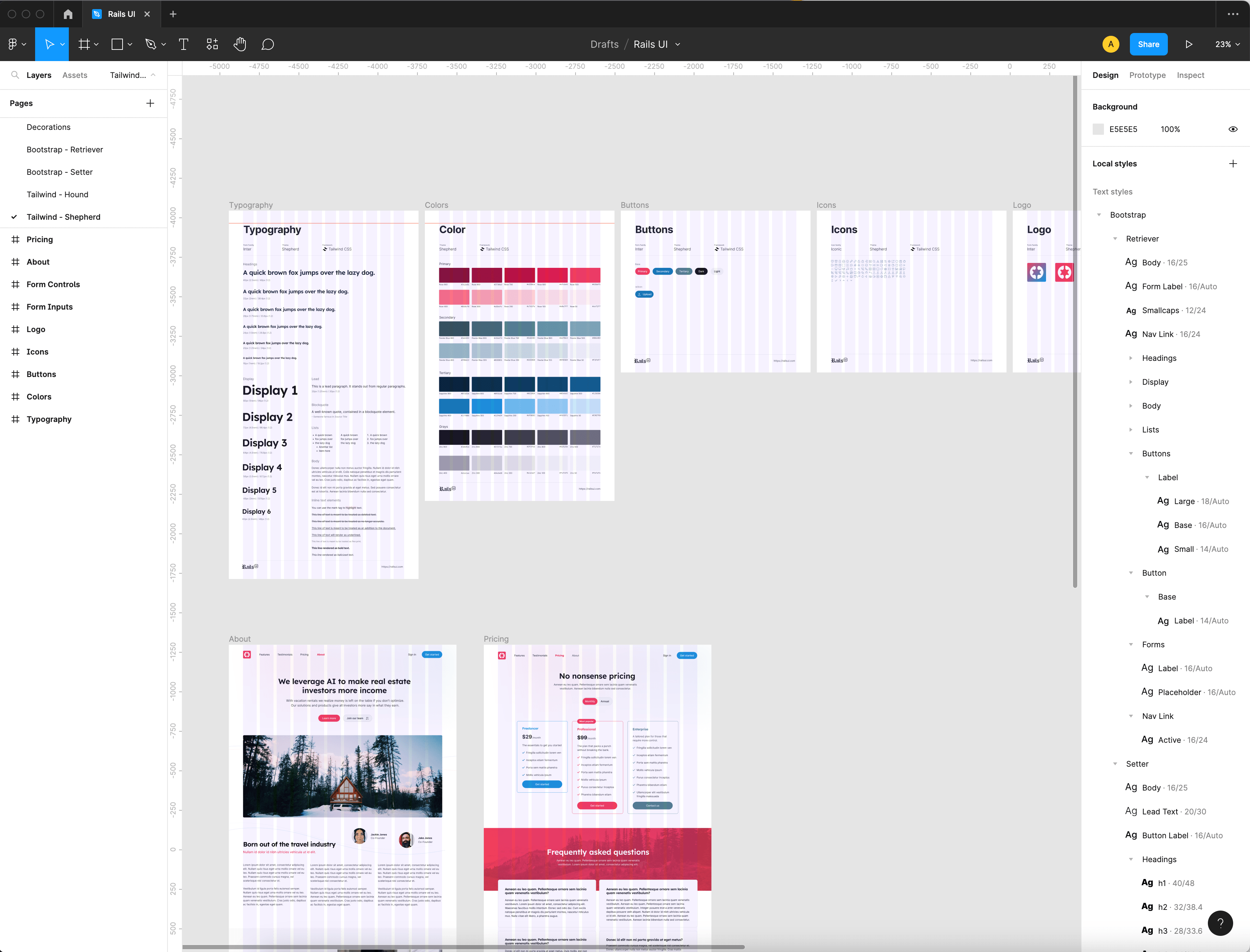 Screenshot of Rails UI theme design inside Figma