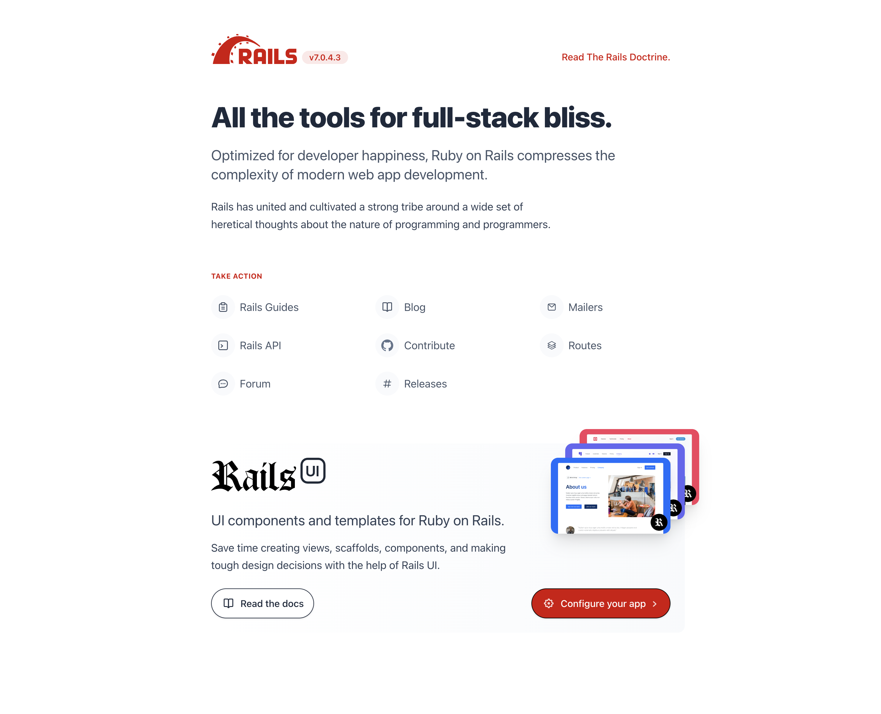 Rails UI start page